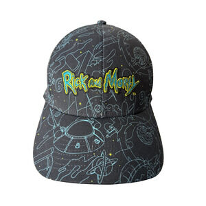 Rick &Morty Snapback Hat Bioworld Adult Swim Adjustable Black All Over Print NWT